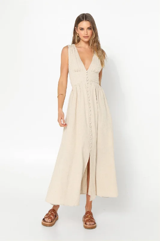 Cleo Maxi Dress | Stone Comfortable Fitted Maxi Dress