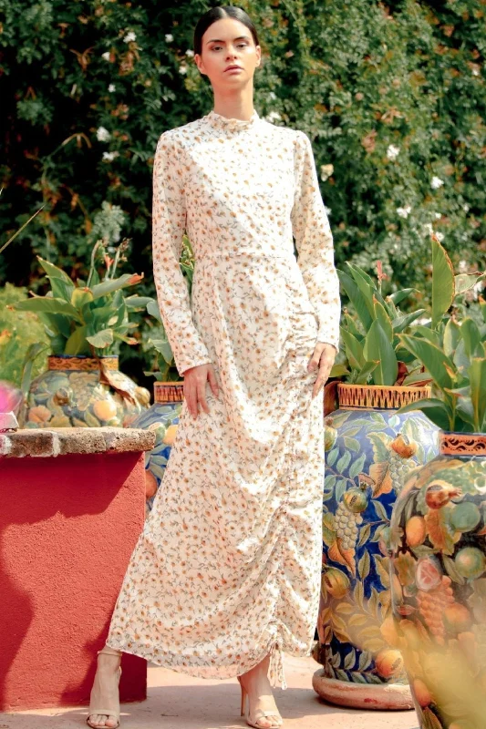 Hello Yellow Daisy Ruched Floral Long Sleeve Maxi Dress-CLEARANCE Trendy Fit-and-Flare Maxi Dress Hello Yellow Daisy Ruched Floral Long Sleeve Maxi Dress-CLEARANCE Trendy Fit-and-Flare Maxi Dress