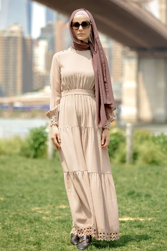 Taupe Lace Tiered Maxi Dress Chic Sleeveless Maxi Dress