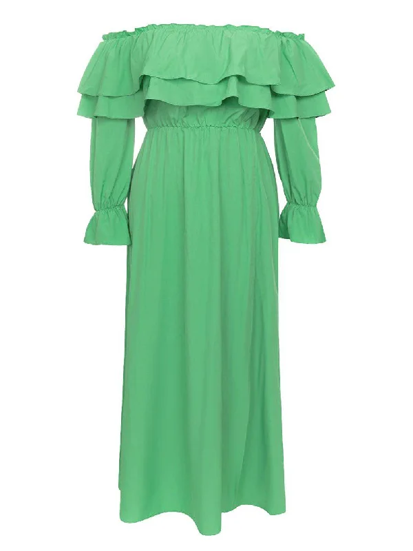 Darcy Off Shoulder Long Sleeve Flouncy Maxi Dress Fashionable Open-Back Maxi Dress