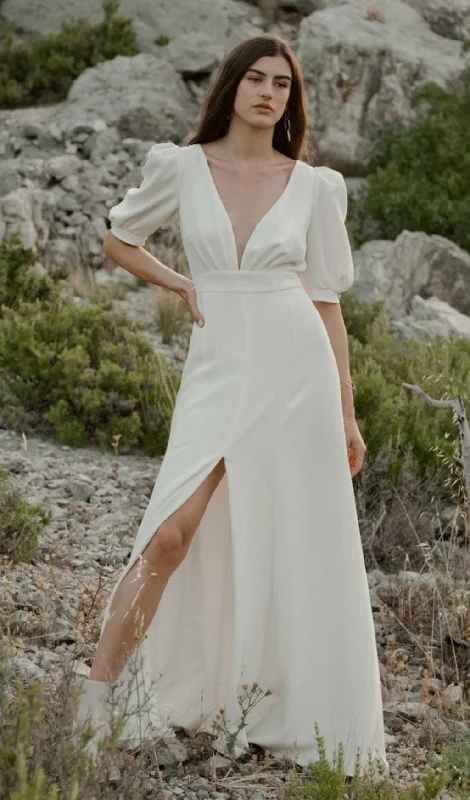 DEEP V HIGH SPLIT MAXI DRESS IN WHITE Elegant Lace-Up Maxi Dress