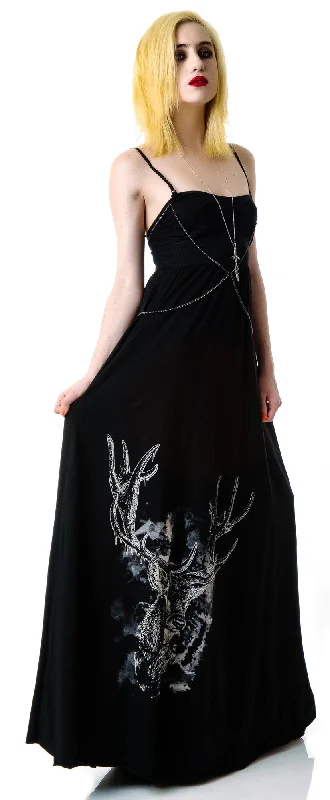 Deer Chain Harness Maxi Dress Classic Black Maxi Dress