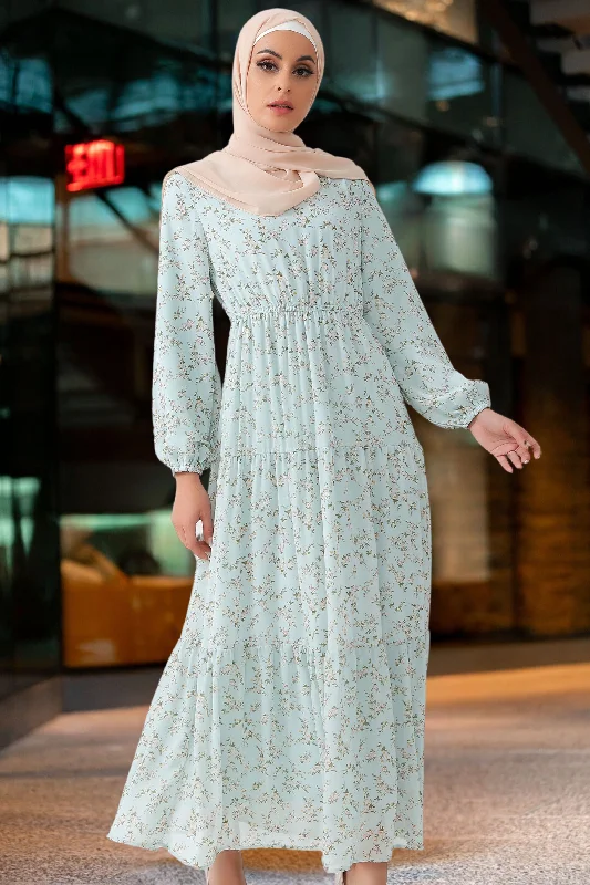 Dreamy Blue Floral Tiered Maxi Dress Comfortable Fitted Maxi Dress