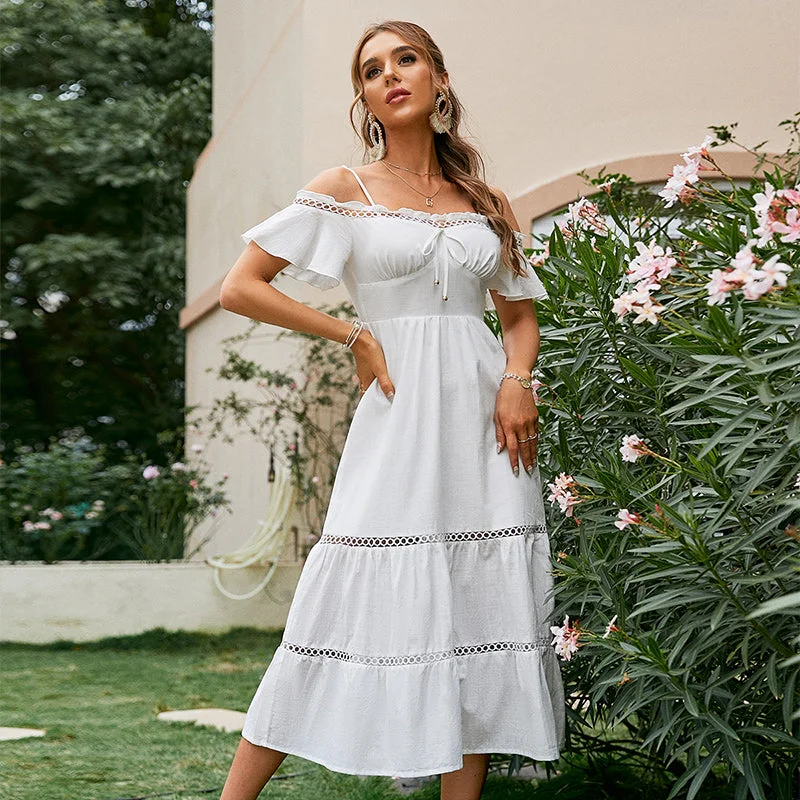 Elegant Cold Shoulder Ruffle White Summer Dress Women Cut Out Lace Cotton Maxi Dresses A-Line Split Holiday Vestido 2022 Trendy Off-Shoulder Ruffle Maxi Dress Elegant Cold Shoulder Ruffle White Summer Dress Women Cut Out Lace Cotton Maxi Dresses A-Line Split Holiday Vestido 2022 Trendy Off-Shoulder Ruffle Maxi Dress