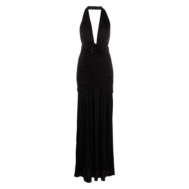 Elora Open Back Ruched Maxi Dress Cozy Knitted Maxi Dress