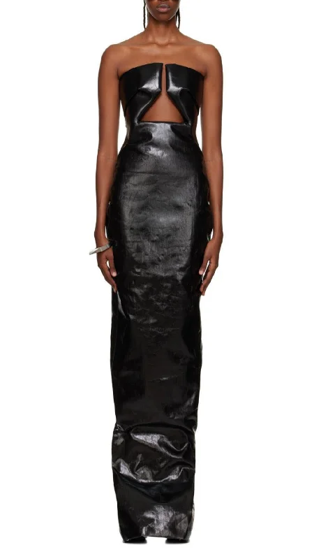 FAUX LEATHER STRAPLESS MAXI DRESS IN BLACK Elegant Lace Maxi Dress