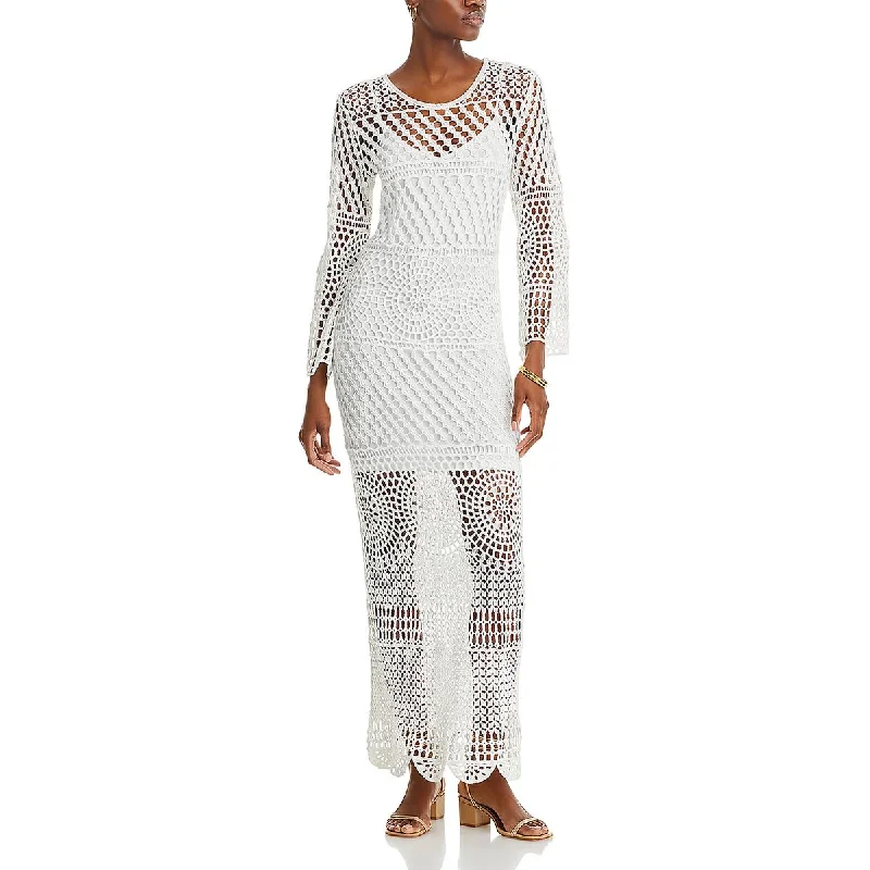 Fore Womens Crochet Long Sleeves Maxi Dress Trendy Ruffled Maxi Dress