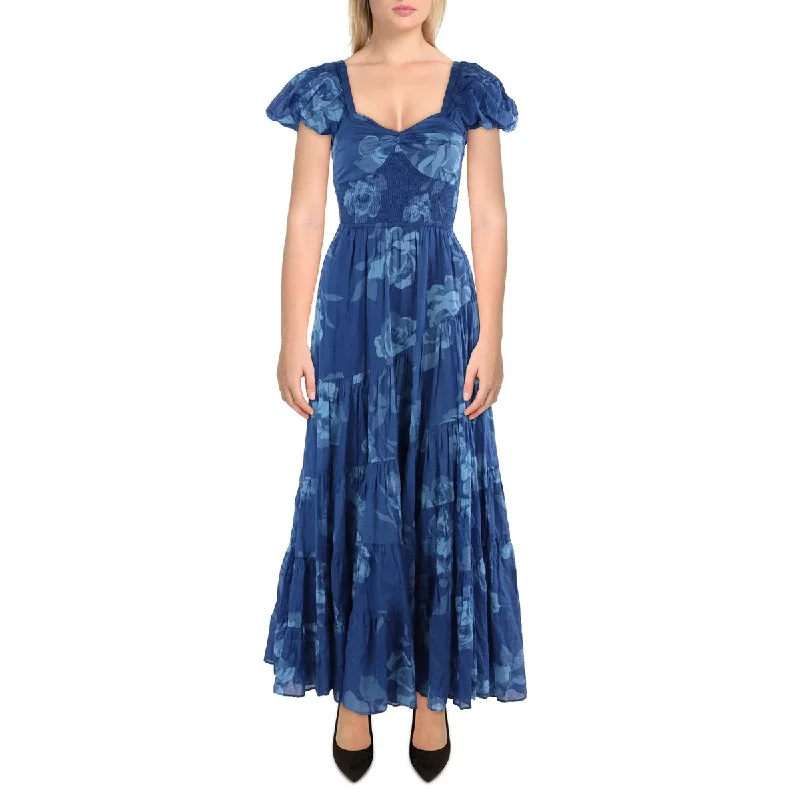 Free People Womens Smocked Tiered Maxi Dress Trendy Floral Print Maxi Dress
