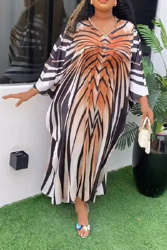Gradient Striped Stylish Batwing Sleeve Flowy Maxi Dress Chic Off-Shoulder Maxi Dress Gradient Striped Stylish Batwing Sleeve Flowy Maxi Dress Chic Off-Shoulder Maxi Dress
