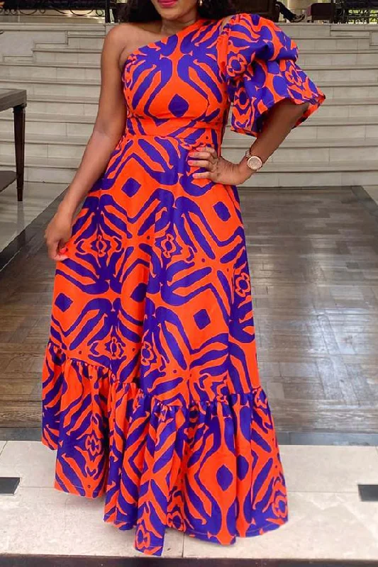 Graphic Print One Shoulder Puff Sleeve Unique Swing Maxi Dress Elegant Velvet Maxi Dress Graphic Print One Shoulder Puff Sleeve Unique Swing Maxi Dress Elegant Velvet Maxi Dress