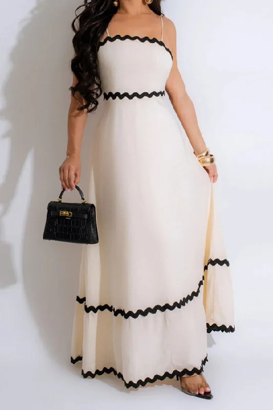 Hit Color Wavy Tape Patchwork Elegant Spaghetti Strap Maxi Dress Classic Solid Maxi Dress Hit Color Wavy Tape Patchwork Elegant Spaghetti Strap Maxi Dress Classic Solid Maxi Dress