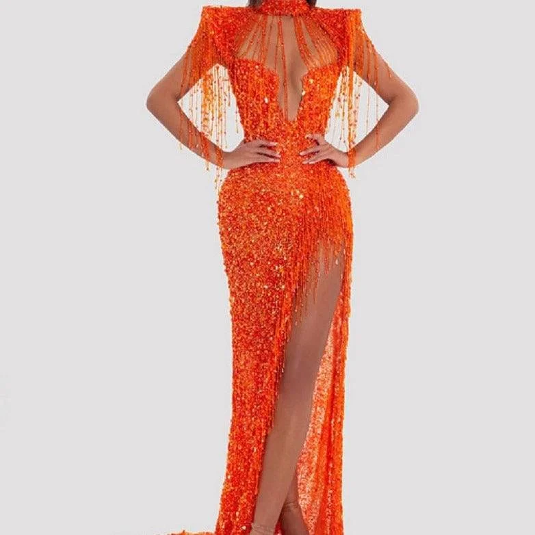 Jeremie High Neck Stones Mesh Maxi Dress Comfortable Pleated Maxi Dress