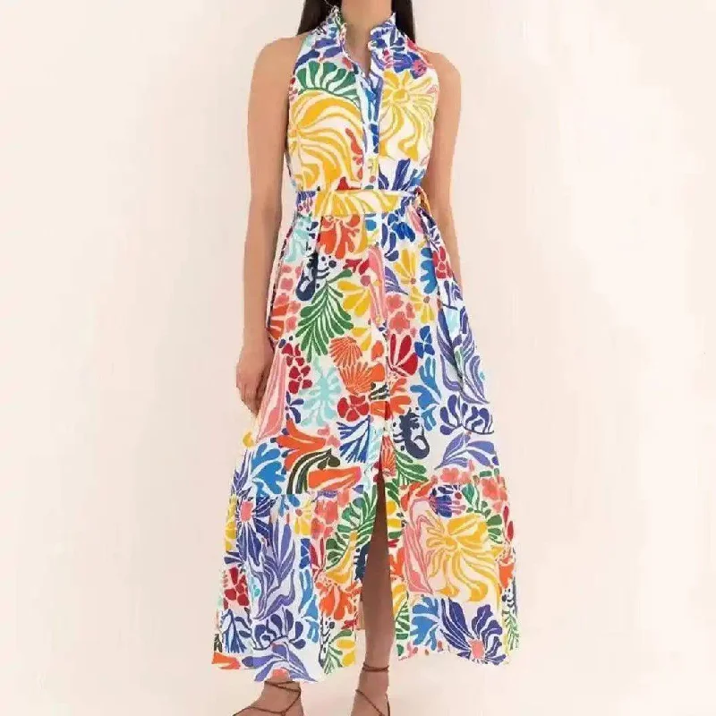 Jessamine Sleeveless Floral Cotton Maxi Dress Cozy Wrap Maxi Dress