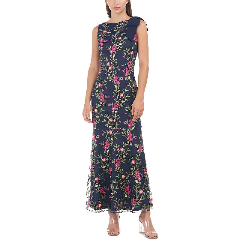 JS Collections Womens Embroidered Mesh Maxi Dress Classic Tulle Maxi Dress