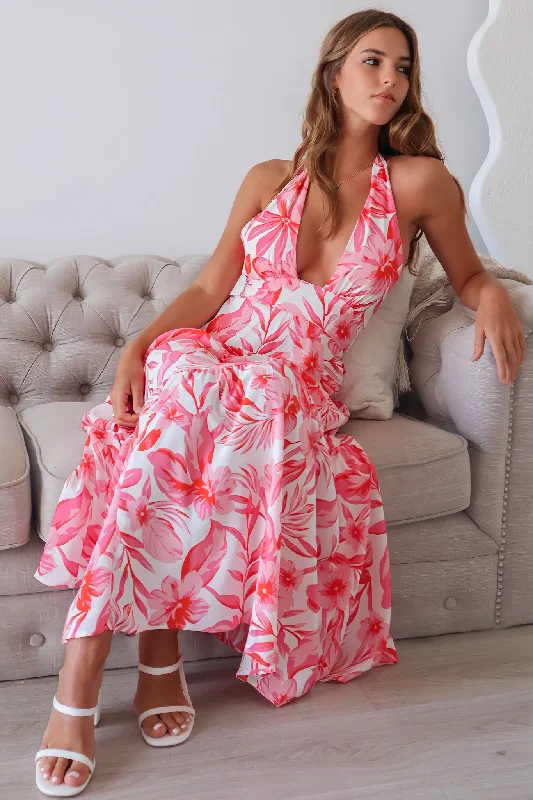 Kailani Maxi Dress - Pink Floral Comfortable Ruffle Maxi Dress