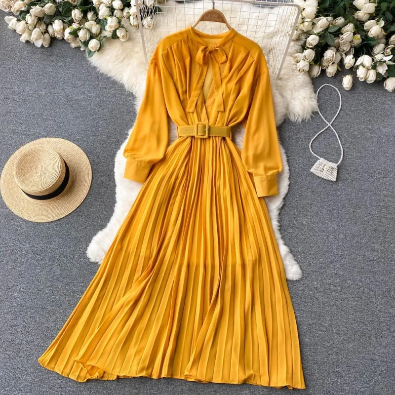 Korean Chic Fashion Pleated Chiffon Dress V-neck Lace-up Waist-Controlled Slimming Elegant Graceful Swing Maxi Dress Maxi Elegant Velvet Maxi Dress Korean Chic Fashion Pleated Chiffon Dress V-neck Lace-up Waist-Controlled Slimming Elegant Graceful Swing Maxi Dress Maxi Elegant Velvet Maxi Dress