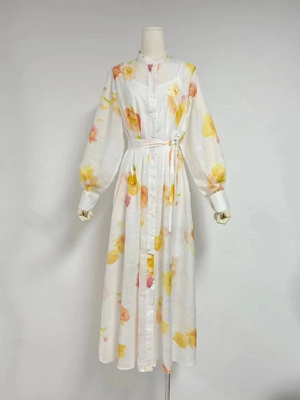 Lanice Dolman Sleeve Button Down Floral Maxi Dress Cozy Cold-Shoulder Maxi Dress
