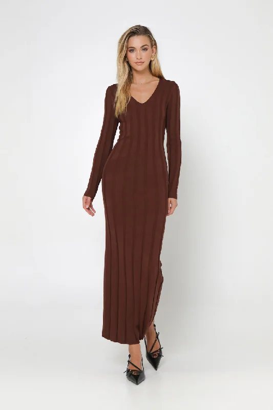 Lily Knit Maxi Dress | Coffee Fashionable Chiffon Tiered Maxi Dress