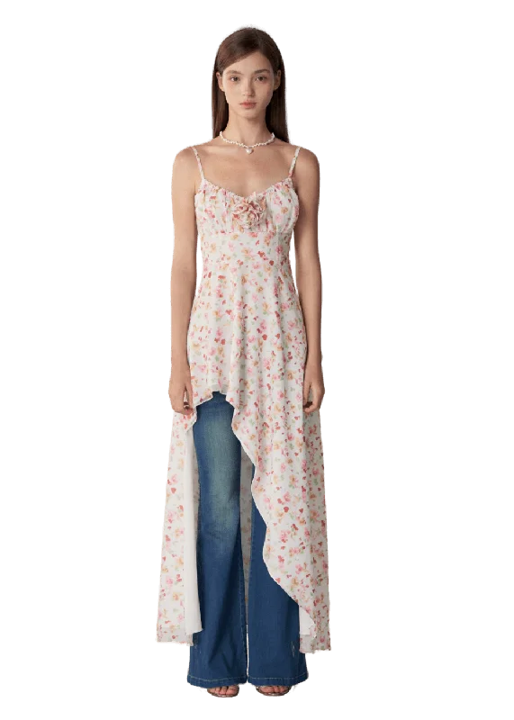 Diagonal Split Hem Floral Maxi Dress Classic Strapless Maxi Dress