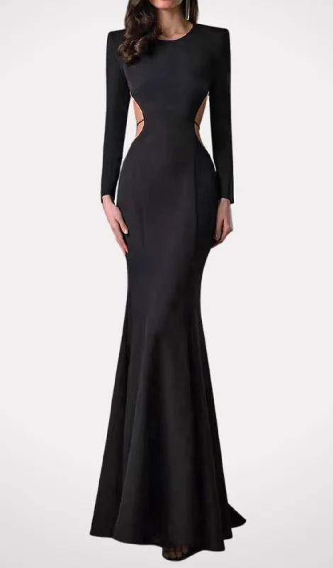 LONG SLEEVE CUT OUT BACKLESS MERMAID MAXI DRESS IN BLACK Stylish Button-Up Maxi Dress LONG SLEEVE CUT OUT BACKLESS MERMAID MAXI DRESS IN BLACK Stylish Button-Up Maxi Dress