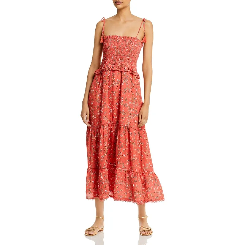 Lost + Wander Womens Smocked Floral Maxi Dress Cozy Wrap Maxi Dress