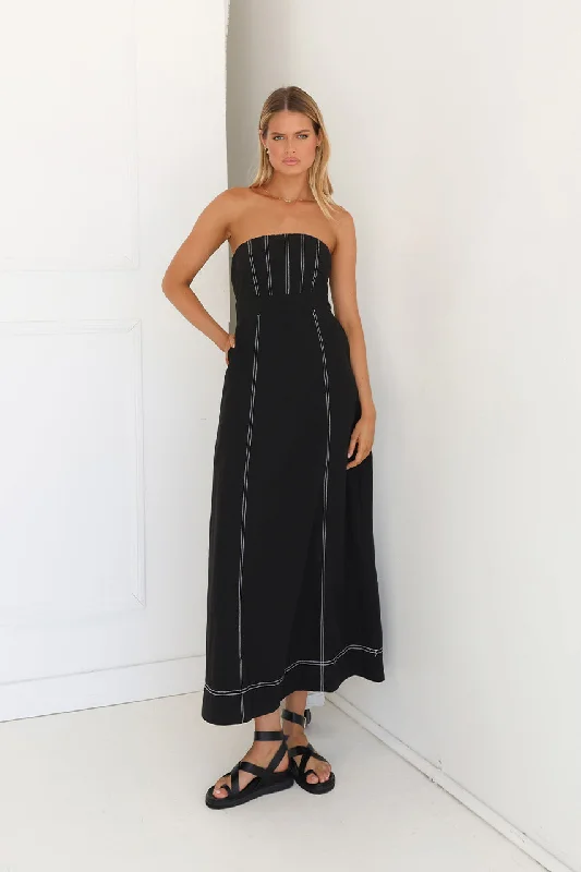 Louise Maxi Dress | Black Chic Boho Print Maxi Dress