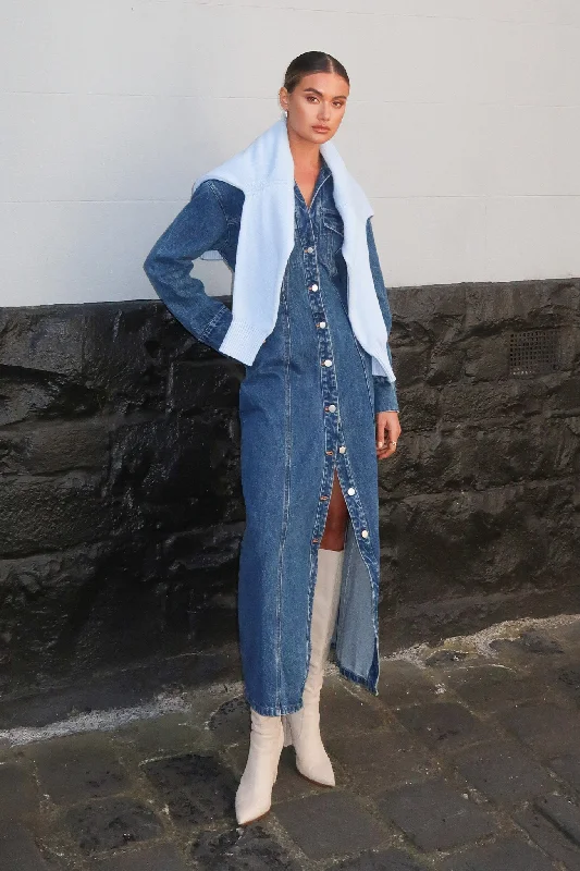 Luca Maxi Dress | Indigo Trendy Off-Shoulder Ruffle Maxi Dress
