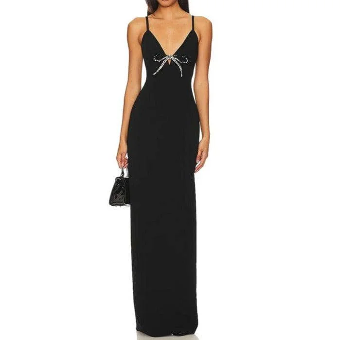 Madonna Rhinestone Embellished V-neck Maxi Dress Trendy Maxi Dress with Straps