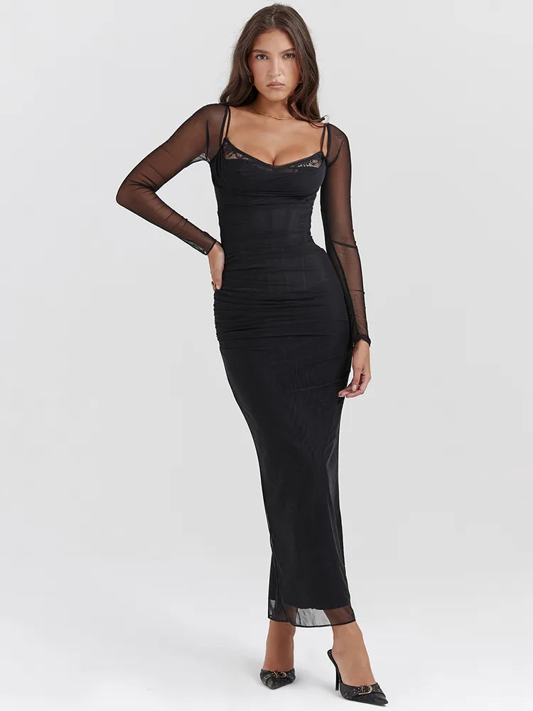 Mozision Elegant Sheer Long Sleeve Bodycon Maxi Dress For Women Fashion Mesh Black Strapless Backless Club Party Sexy Dress Elegant Maxi Dress with Drapes Mozision Elegant Sheer Long Sleeve Bodycon Maxi Dress For Women Fashion Mesh Black Strapless Backless Club Party Sexy Dress Elegant Maxi Dress with Drapes