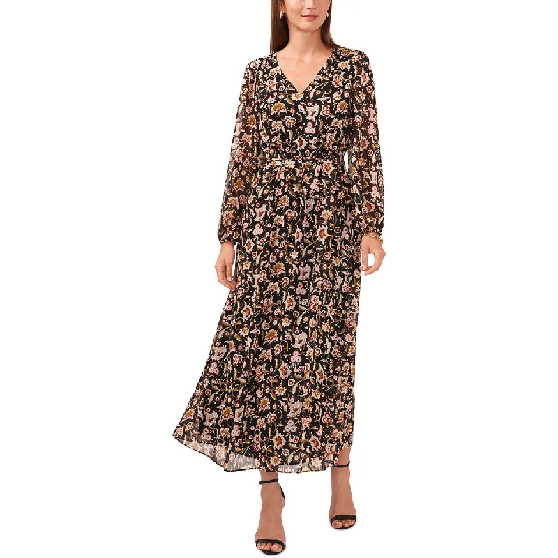 MSK Womens Chiffon Belted Maxi Dress Stylish Boho Maxi Dress