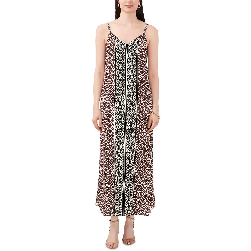 MSK Womens Printed Rayon Maxi Dress Stylish Pleated A-Line Maxi Dress