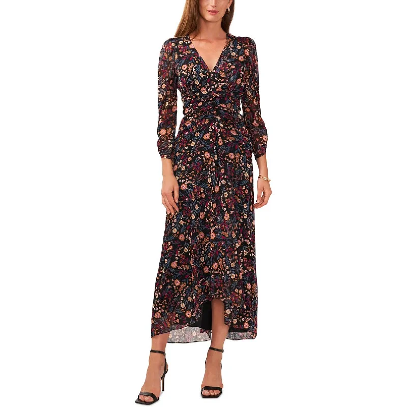 MSK Womens Ruched Tea Length Maxi Dress Comfortable Plunging Neckline Maxi Dress