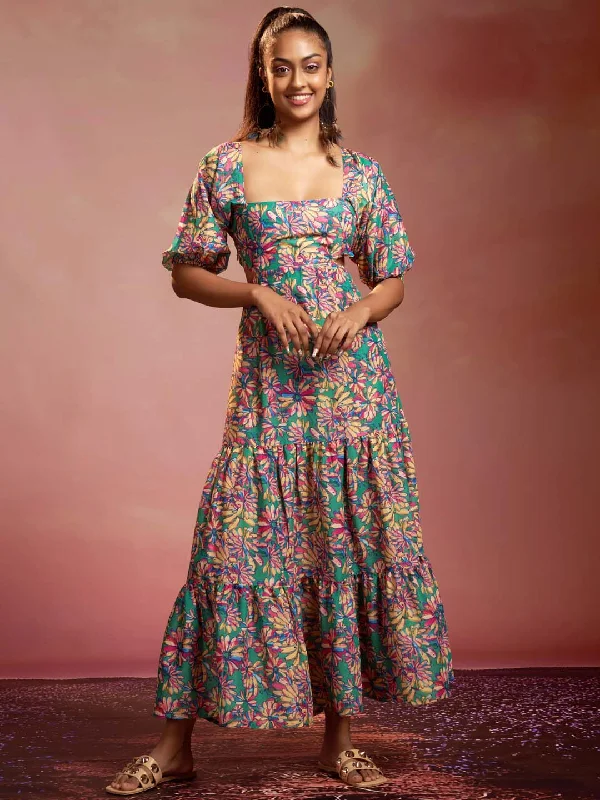 Multicolor Floral Print Muslin Flared Maxi Dress Comfortable Fit-and-Flare Maxi Dress Multicolor Floral Print Muslin Flared Maxi Dress Comfortable Fit-and-Flare Maxi Dress