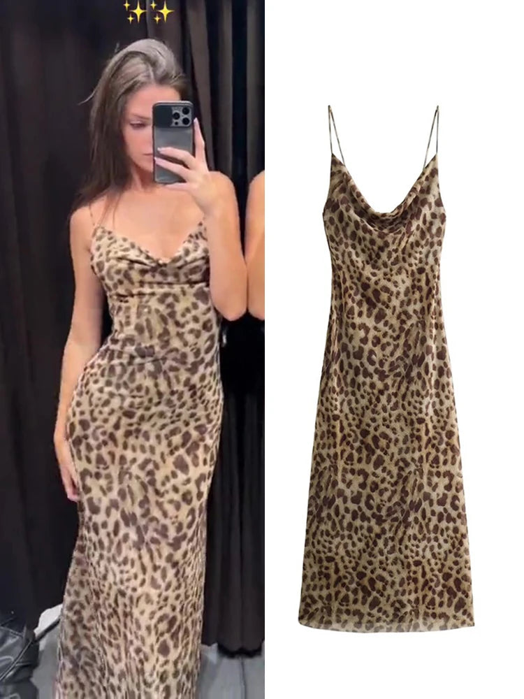 New Leopard Print Sling Maxi Dress For Women Summer Elegant Backless Sleeveless Slip Long Dress Female Sexy Party Vestidos Fashionable Chiffon Maxi Dress New Leopard Print Sling Maxi Dress For Women Summer Elegant Backless Sleeveless Slip Long Dress Female Sexy Party Vestidos Fashionable Chiffon Maxi Dress