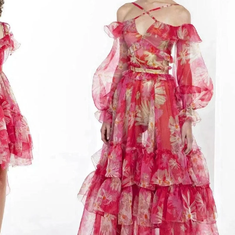 Norabel Off-the-Shoulder Floral Silk Organza Ruffle Maxi Dress Cozy Ruffle Sleeve Maxi Dress Norabel Off-the-Shoulder Floral Silk Organza Ruffle Maxi Dress Cozy Ruffle Sleeve Maxi Dress
