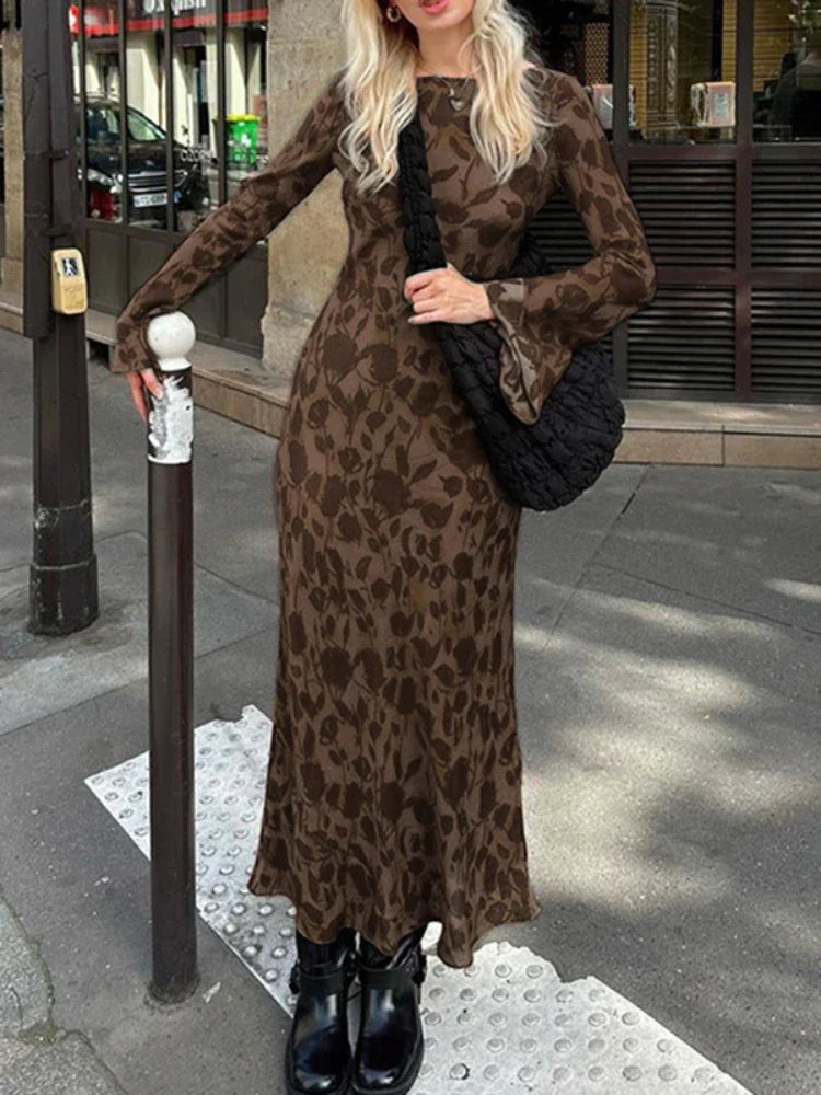 Print Retro Dress For Women Fashion Bodycon High Waist Maxi Dresses Women's Autumn Street Slim Long Dress Femme Elegant Pleated Maxi Dress Print Retro Dress For Women Fashion Bodycon High Waist Maxi Dresses Women's Autumn Street Slim Long Dress Femme Elegant Pleated Maxi Dress