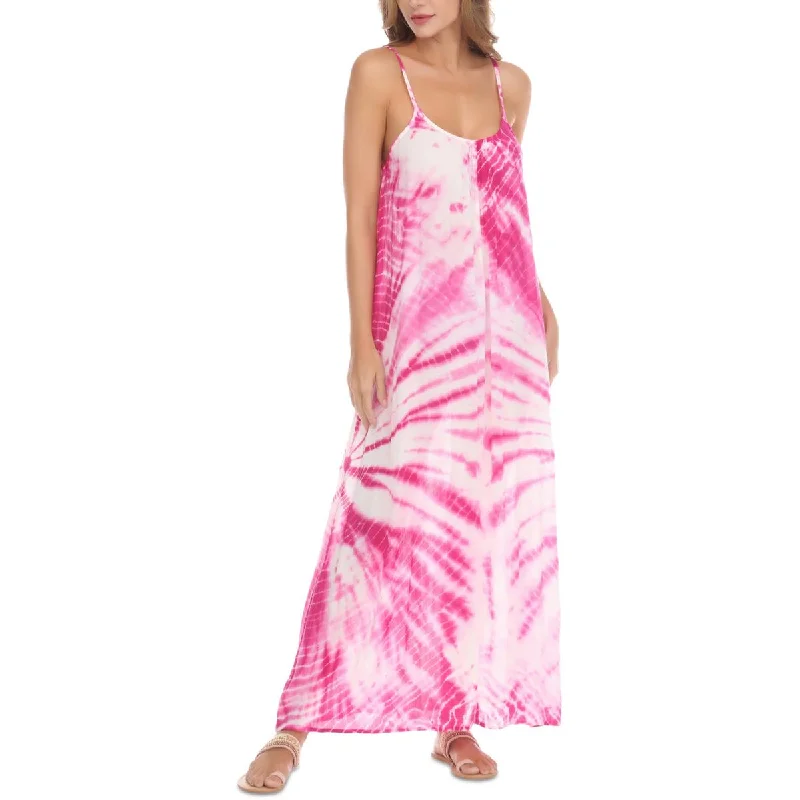 Raviya Womens Tie-Dye Rayon Maxi Dress Classic V-Neck Maxi Dress
