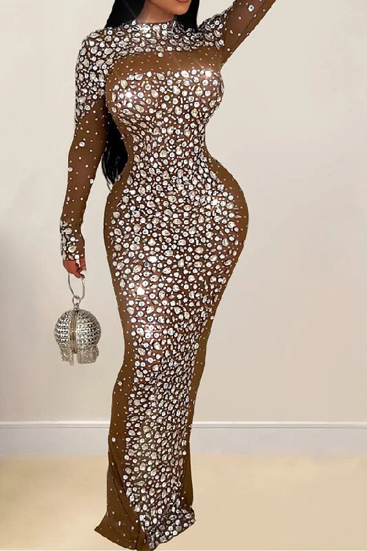 Rhinestone Undeniable Bodycon Maxi Dress Comfortable Flowy Maxi Dress