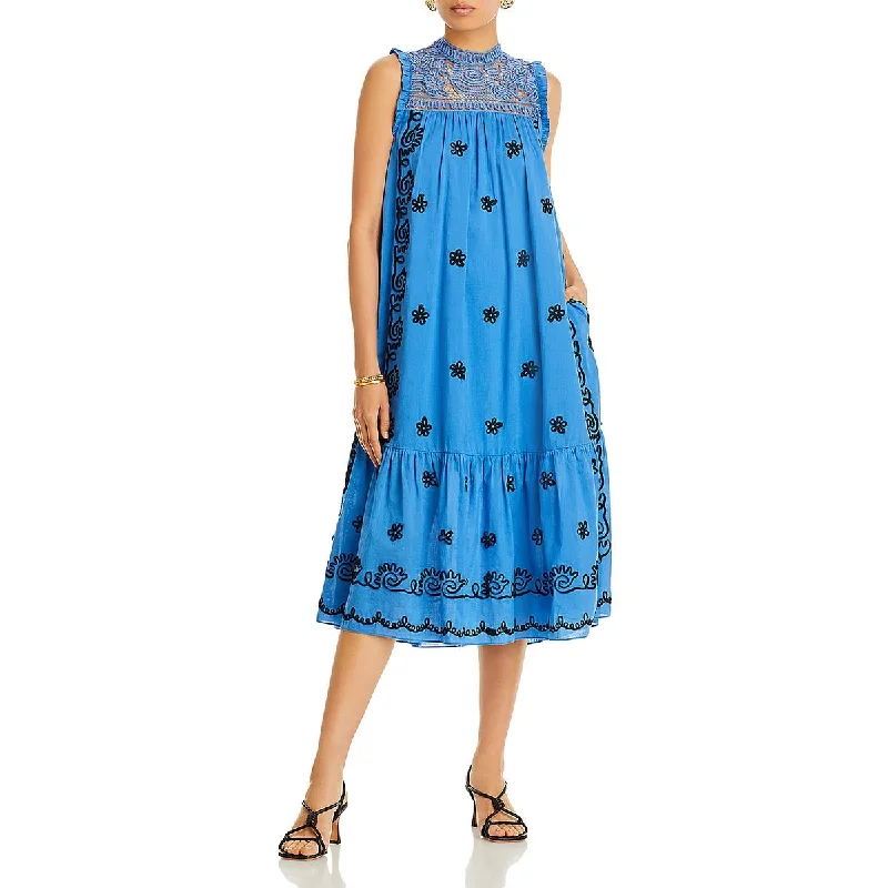 Rhode Womens Lotta Embroidered Long Maxi Dress Elegant Silk Maxi Dress