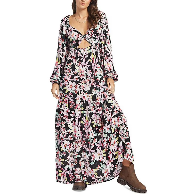 Roxy Womens Juniors Floral Cut-Out Maxi Dress Classic Solid Maxi Dress