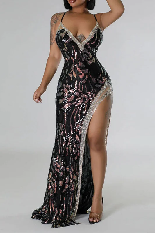Sequined Rhinestone Patchwork Glittery High Split Maxi Dress Cozy Ruffle Sleeve Maxi Dress Sequined Rhinestone Patchwork Glittery High Split Maxi Dress Cozy Ruffle Sleeve Maxi Dress