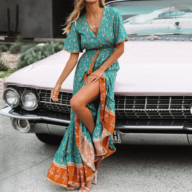 Simplee Bohemian Print Summer Dress Women Short Sleeve Ruffled Long Maxi Dress Elegant V-neck Drawstring Ladies Cotton Dresses Cozy Ruffle Sleeve Maxi Dress Simplee Bohemian Print Summer Dress Women Short Sleeve Ruffled Long Maxi Dress Elegant V-neck Drawstring Ladies Cotton Dresses Cozy Ruffle Sleeve Maxi Dress