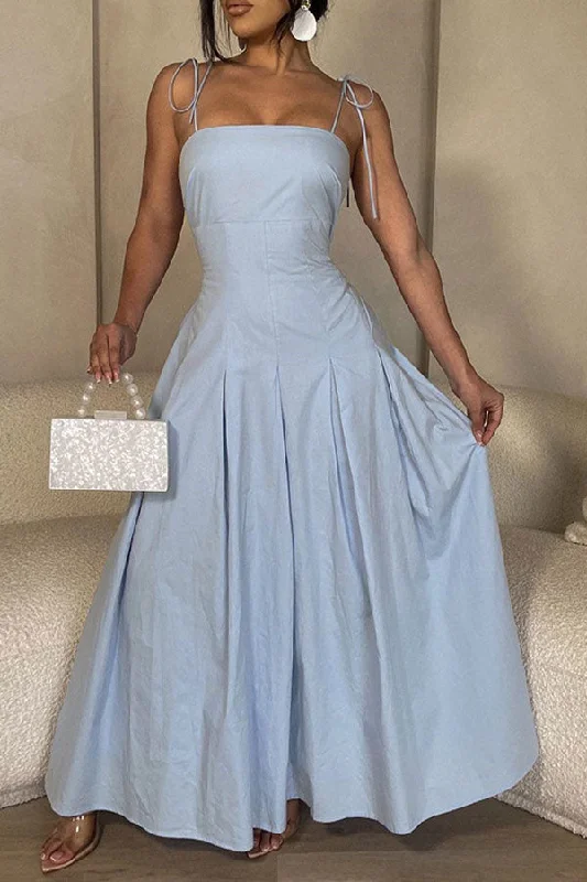 Solid Color Pleated Lace-Up Spaghetti Strap Maxi Dress Fashionable Chiffon Maxi Dress Solid Color Pleated Lace-Up Spaghetti Strap Maxi Dress Fashionable Chiffon Maxi Dress