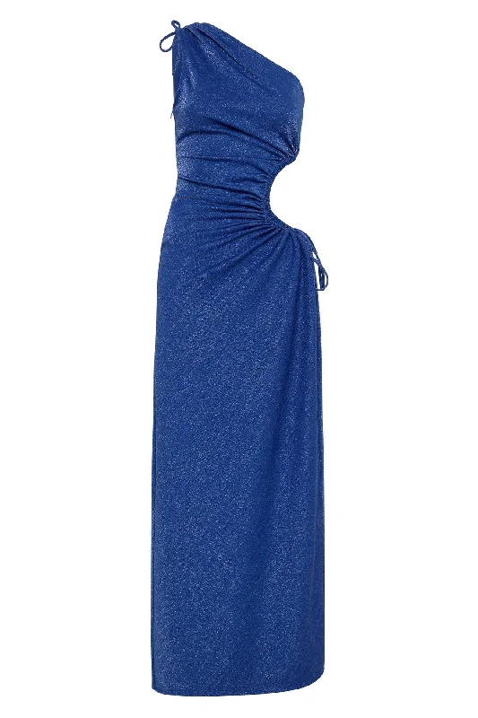 Sonya Nour Cobalt Blue Shimmer Maxi Dress - Blue Shimmer Fashionable High-Waist Maxi Dress Sonya Nour Cobalt Blue Shimmer Maxi Dress - Blue Shimmer Fashionable High-Waist Maxi Dress