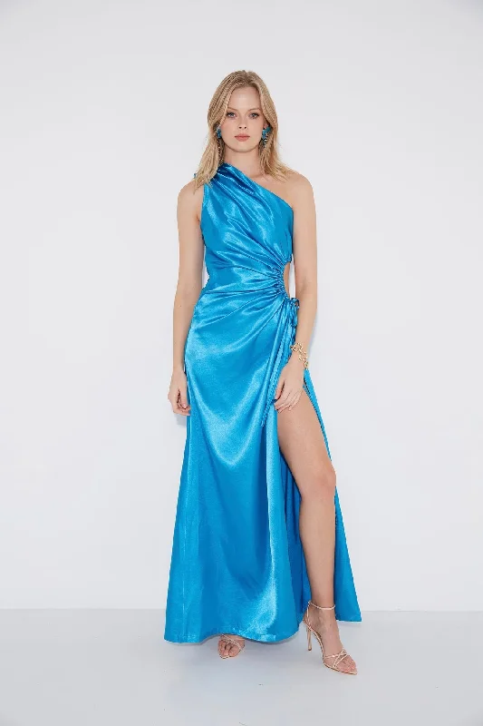 Sonya Nour Cyan Maxi Dress - Cyan Blue Comfortable Ruffle Maxi Dress