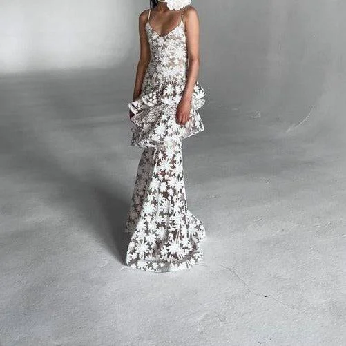 Stacy Ruffles and Lace Floral Vintage-inspired Silhouettes Maxi Dress Elegant Silk Maxi Dress Stacy Ruffles and Lace Floral Vintage-inspired Silhouettes Maxi Dress Elegant Silk Maxi Dress