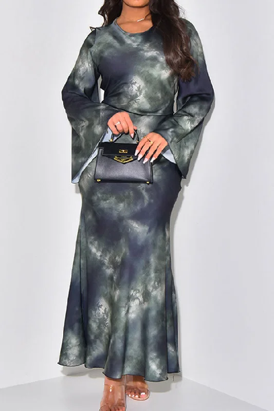 Tie Dye Classic Strappy Fishtail Maxi Dress Fashionable Sheer Maxi Dress