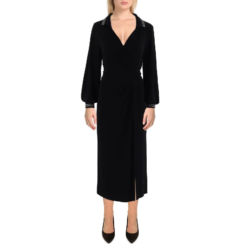 Tommy Hilfiger Womens Twist Front Long Maxi Dress Comfortable Ruffle Maxi Dress