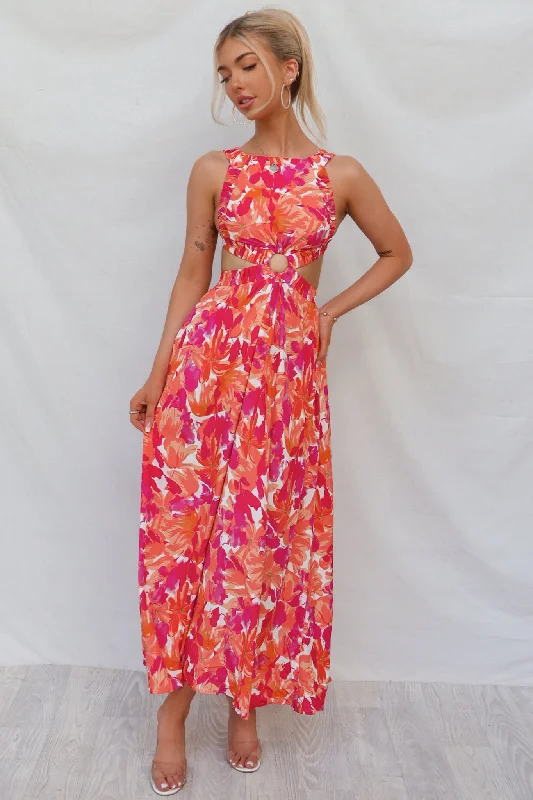 Vicki Maxi Dress - Red Floral Trendy Maxi Dress with Straps