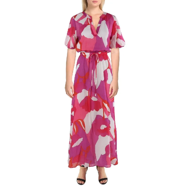 Vince Camuto Womens Tie Waist Long Maxi Dress Trendy Short Sleeve Maxi Dress